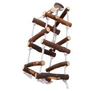 CLISPEED Wooden Parrot Swing for Birds with Three Layers Thicken Wooden Bars, Mini Bell Decor and Anti-skid Grip, Suitable for Cage and Balcony Hanging