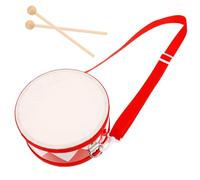CLISPEED Wooden Portable Snare Drum for Adjustable Strap Lightweight Small Percussion Instrument Drum Cute Red Double-sided Hand for Music Learning and Play