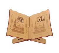 CLISPEED Wooden Quran Book Stand Holder 33cm x 23cm Middle Eastern Carved Hollow Design Tabletop Holy Book Display Rack for Reading Bible Cookbook Holder