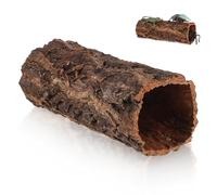 CLISPEED Wooden Reptile Hideout Cave with Hollow Tree Trunk Design, Coffee Colour, Easy Integration and Blending into Terrarium Shelter, for Crab and Snake Tank Decor