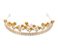 CLISPEED Yellow Crystal Wedding Tiara Floral Baroque Crown Headband for Bride Christmas and Party