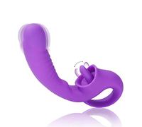 Clitoral Licking G Spot Vibrator, 2 in 1 Dildo Vibrator Clitoralis Stimulator with 10 Licking & Vibrating Modes, Strapless Strap-On Dildo for Clit G Spot Stimulation, Adult Sex Toys for Women (Purple)