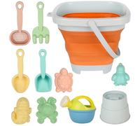 CLIUNT 11pcs Bucket Beach Toy Set, Bucket and Spade Beach Set Kids, Kids Sand Beach Toys Set, Sand Pit Toys for Toddlers 1-5 with Foldable Bucket and Spade, Rake, Sprinkler