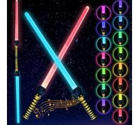 CLIUNT 2Pcs Light Up Saber for Kids,15 Colours Star Wars Lightsaber, Changeable Light Sword with Sound Effects, Batteries included, 2 in 1 Retractable LED Light Up Saber Toy for Cosplay