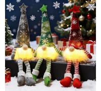CLIUNT 3Pcs Light Up Gonks Christmas Decoration, Christmas Gonk with LED Lights, Xmas Gonk Ornaments Handmade Swedish Santa Gnomes with Knitted Hat, Gonk Elf Christma Decor