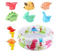 CLIUNT 9pcs Inflatable Paddling Pool Set, 3 Ring Portable Paddling Pools with Inflatable Safety Bubble Bottom, Dinosaur Water Gun and Dinosaur Bath Toys for 1-6 Years Old Toddlers