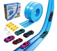 CLIUNT Car Track 4M Includes 4 Cars, Car Race Track, Flexible Race Track, Rolls Up Portable Dual, Speed Track for Jumps Loops Ramps for 1/64th Cars