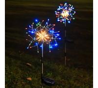 CLIUNT Firework Solar Lights Outdoor Garden, Solar Firework Lights 300 LEDs 2 Packs, Waterproof Starburst Light, Solars Garden Light for Yard Lawn Party Patio Wedding Decor(Warm+Coloured)