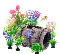 CLIUNT Fish Tank Decorations, Betta Fish Tank Accessories with 8 Plants, Aquarium Fish Tank Ornament, Aquarium Fish Caves Made of Resin, No Affect Water Quality.