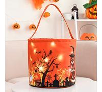 CLIUNT LED Light Halloween Candy Bag for Trick or Treating, Light up Halloween Candy Buckets, Halloween Trick or Treat Bags for Kids, Pumpkin Tote Bags for Halloween Party,23 * 24CM (Orange)