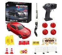 CLIUNT Mini RC Drift Car 1:64, 15KM/H 4WD Racing Drifting Car for Adults Kids, 2.4GHz Remote Control with Traffic Cones&LED Lights, Drift RC Cars for Kids' Gifts and Toys