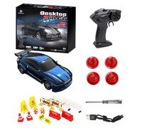 CLIUNT Mini RC Drift Car 1:64, 15KM/H 4WD Racing Drifting Car for Adults Kids, 2.4GHz Remote Control with Traffic Cones&LED Lights, Drift RC Cars for Kids' Gifts and Toys,Blue