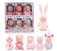 CLIUNT Mini Reborn Baby Dolls, 6 Pcs Sleeping Rebirth Dolls With Clothes, Washable Silicone Baby Doll, Realistic Small Baby Born Dolls for Girls Boy Toddler（Pink）