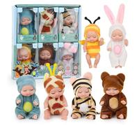 CLIUNT Mini Reborn Baby Dolls, 6 Pcs Sleeping Rebirth Dolls With Clothes, Washable Silicone Baby Doll, Realistic Small Baby Born Dolls for Girls Boy Toddler (Insects)