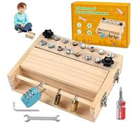 CLIUNT Montessori Toys for 3+Year Old, Montessori Screwdriver Board Set with Lock and Key, Fine Motor Skills Toys, Kids Tool Set for Toddlers Travel, Wooden Tool Sensory Toy Set for Education, Travel