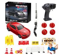 CLIUNT RC Drift Car 1:64, 15KM/H 4WD Racing Drifting Car, 2.4 GHz Rechargeable Mini RC Drift Car with Traffic Cones and LED Lights, and Toys for Children (Red)