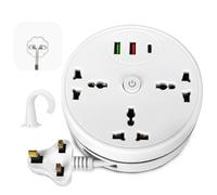 CLIUNT Travel Extension Lead with USB Slots, 2500W 10A, Retractable Extension Lead with 2.8M Extension Cord and 3 Way Outlets, Travels Accessories, Travel Essentials for Cruise Home Outside