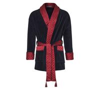 Bown of London Cliveden Short Velvet Navy Dressing Gown with Quilted Satin Collar & Fold Back Cuffs (M/L)