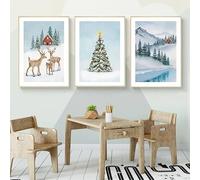 CLJKDX Abstract Christmas Tree Deer Snow Mountain River Winter Wall Art Canvas Painting Modern Posters Prints Pictures For Living Room Decor-40 * 50cm*3PCS (No Frame)