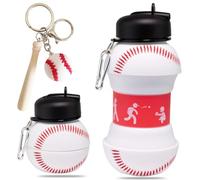 CLKDPNO Baseball Collapsible Water Bottle,Silicone Kids Water Bottle,Collapsible Ball Shaped Water Cup,Reusable,Baseball Keychain,Camping, Hiking Outdoor Indoor Sport,550ML