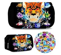 CLKDPNO Children's Pencil Case, 60pcs Fruit Stickers, Fruit Creative Flap Pencil Bag, Fruit Game Theme Stationery Case for Students, School & Office Supplies