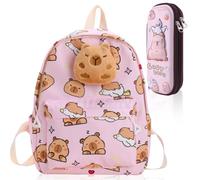 CLKDPNO Cute Capybara Backpack with Pencil Case, Cartoon Capybara Animal Bookbag Large Capacity Backpack School Supplies Set for Students Cartoon Travel Rucksack Backpack for Boys Girls