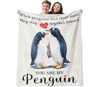 CLKDPNO Gifts for Her or Him Blanket,100x130cm Soft Penguin Couple Romantic Blanket,edding Anniversary Blanket Gifts for Girlfriend Boyfriend, Birthday for Wife Husband, I Love You Gift