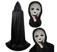 CLKDPNO Halloween Ghostface Costume Halloween Ghostface Mask with Tongue Out Scary Horror Ghost Headgear with Cape, for Haunted House, Fright Night Party, Film Costume, Cosplay