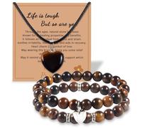 CLKDPNO Healing Prayers Crystal Bracelet and Necklace, Natural Stone Anti Anxiety Stress Relief Yoga Beads with Meaningful Message Card, Get Well Soon Jewellry Gifts for Women Mum (Tiger Eye Stone)