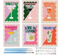 CLKDPNO Paint by Numbers Kit for Adults, 6 PCS Paint by Numbers Canvas, Cocktail Theme DIY Acrylic Painting, Easy and Colorful Oil Painting for Beginners, for Home Wall Decoration, 9''X6''(Unframed)