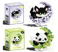 CLKDPNO Panda Building Block, 2 PCS Cute Panda Cat Building Blocks Animal Set DIY Micro 3D Building Toy Particle Puzzle Building Toys Gifts for Boys Girls Age 8 9 10 11 12 13 14+ Teens Adults