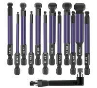 CLKE 12 Pcs Ball End Allen Key Bit Set, H2-H12, 75mm, S2 Steel 1/4” Hex Shank Magnetic, Allen Key Bit Set for Assembling Furniture(Purple)