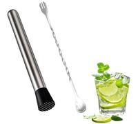 CLKE 1Pcs Cocktail Muddler, 10 inch Stainless Steel Drink Muddler with 1 Bar Spoon, Professional Cocktail Making Set for Mojitos, Margarita, and More - Durable Bar Tool Set