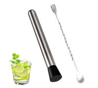 CLKE 1Pcs Cocktail muddler, with 1 Bar Spoon, Professional Drink Muddler, Stainless Steel Cocktail Muddler, Cocktail Making Set, for Making & Creating Delicious Mojitos