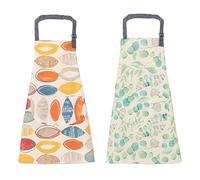 CLKE 2Pcs Aprons for Women, Ladies Adjustable Floral Apron Kitchen Cooking Apron, Oil Proof Waterproof Canvas Apronsfor Cooking Baking Gardening (2 Styles)