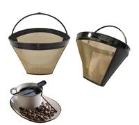 CLKE 2Pcs Reusable Coffee Filter, Universal Permanent Coffee Filters, Stainless Steel Washable Coffee Mesh Basket Cup with Handle, Gold Mesh Filter, for Kitchen Home Coffee Maker