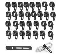 CLKE 30Pcs Silicone Cable Ties, Cable Ties Reusable, Silicone Cable Tidy Straps, Cord Organizers for Earphones, Phone Chargers, Computer, Audio and USB Cables, Small Adjustable Wire Management(Black)