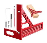 CLKE 3D Speed Square with Pencil, 22.5-90° Aluminum Alloy Carpenter Square with 11 Different Drill Holes and Positioning Aid, Woodworking Tools for Engineers, Carpenters and Construction Use(red)