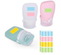 CLKE 3Pcs 38ml Travel Bottles for Toiletries, Silicone Silicone Travel Bottles, Mini Leak Proof Refillable Containers, for Shampoo, Conditioner, Lotion, Toiletries, with Label Stickers