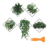 CLKE 5 Pcs 3D Plants Wall Stickers, 3D Wall Art Stickers, Removable Realistic Green Wall Stickers with a Brush, Green Leaves Grid Wall Stickers, for Bedroom Living Room Office Kitchen Decorations