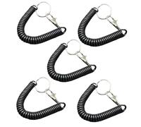 CLKE 5Pcs Stretchy Spiral Keyring, Retractable key chain, Anti-Lost Safety Key Ring, Lanyard Retractable Coil Cord Holder, Plastic Keychain for Wallet,Mobile Phone,Backpack,Fishing(black)