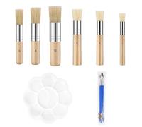 CLKE 6Pieces Wooden Stencil Brushes, Dome Shaped Paint Brush, Art Painting Bristle Brushes, Natural Bristle Paint Brushes for Acrylic Painting, Oil Painting, Watercolor Painting(3 Sizes)