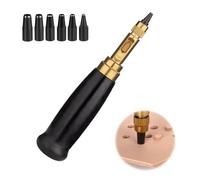 CLKE Adjustable Japanese Screw Hole Punch, Leather Screw Hole Punch Tool with Wood Handle, 6 Tips Sizes: 1.5mm, 2mm, 2.5mm, 3mm, 3.5mm, 4mm for Sewing, Belts, Auto Leather, Paper Bookbinding Tool