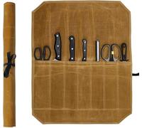 CLKE Chefs Knife Roll Bag, 12OZ Waxed Canvas Knife Bag with 7 Slots, Large Capacity Knife Roll for Chefs, Portable Cutlery Tool Roll Case, Knife Bags for Chefs, Gift for Chefs & Culinary Enthusiasts