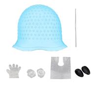 CLKE Highlighting Cap With Hooks, Silicone Head Cover Kit, with Needle, Caps, Dyeing Staining Tools, Reusable Hair Dyeing and Highlighting Tools for Women Men (Blue)