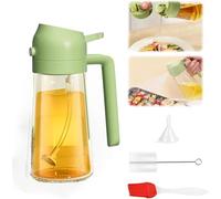 CLKE Oil Spray Bottle, 2 in 1 Spray Container, 15.8oz /470ml Oil Sprayer, Vinegar Spray Bottle for Cooking Air Fryer, BBQ, Kitchen, Salad, Baking (Green)