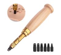 CLKE Screw Hole Punch, Screw Hole Puncher with Wood Handle, with 6 Tips(1.5mm,2mm,2.5mm,3mm,3.5mm,4mm), for Sewing Auto Leather Paper Bookbinding Tool(Wood color)