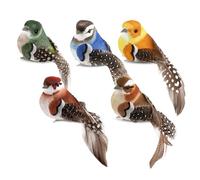 CLKE Set of 5 Realistic Decorative Outdoor Birds with Clip for Installation, Artificial Birds in Colourful Feathers Handmade for Landscape, Garden Ornament, Forest Decoration