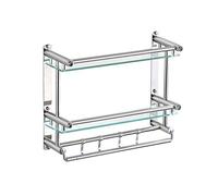 CLLBANT 2 Tier Bathroom Shelf Wall Mounted Towel Rack for 8mm Tempered Glass Shelf Storage Holder, Stainless Steel Shower Basket, Pack