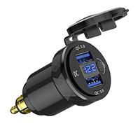 Cllena DIN Hella Plug to Dual QC 3.0 USB Charger Socket Power Adapter with Voltmeter and ON-Off Switch for BMW Ducati Triumph Motorcycle